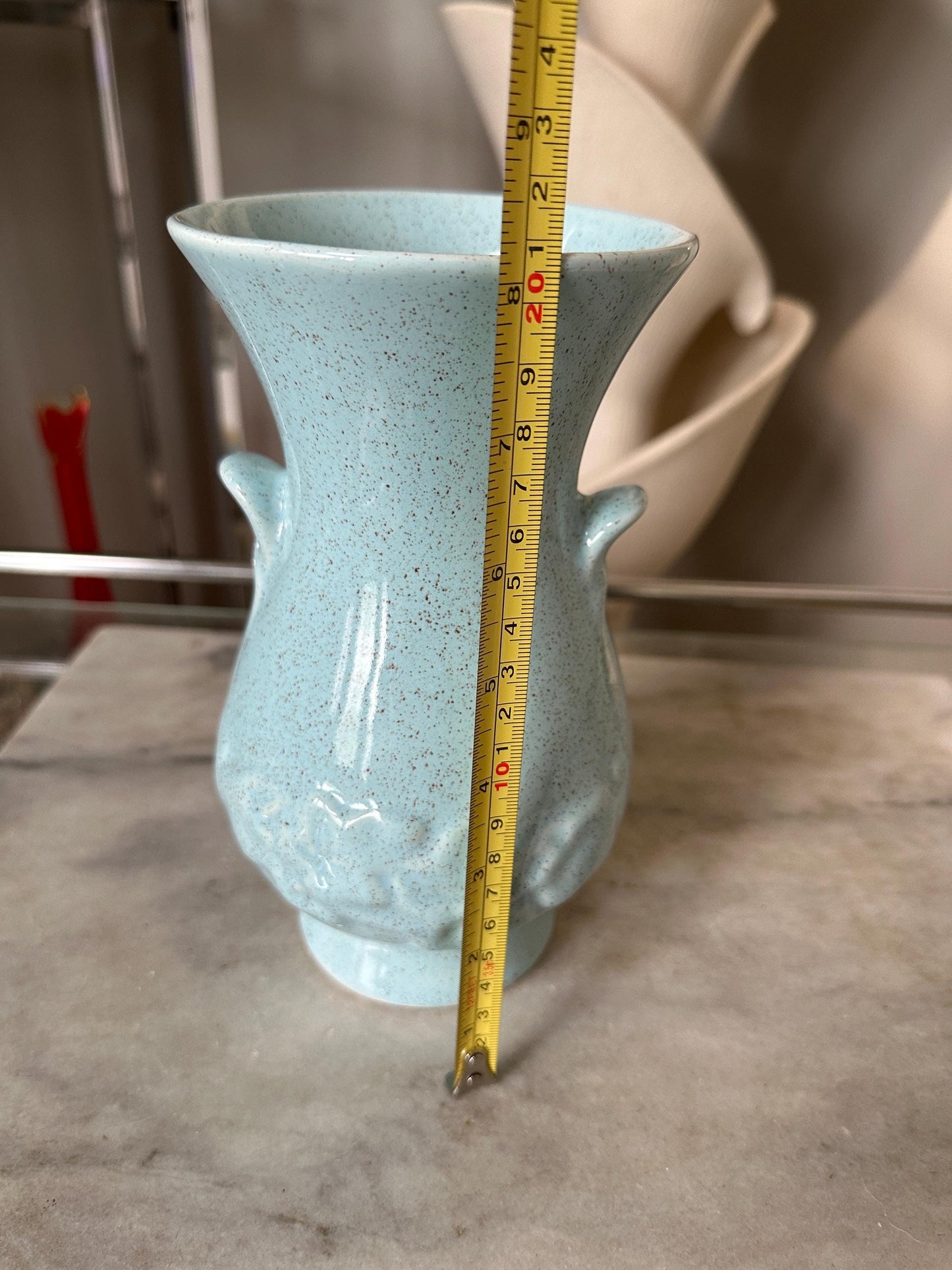 Vintage Brush McCoy Vase: Aqua Speckled Ceramic Vase, USA Pottery