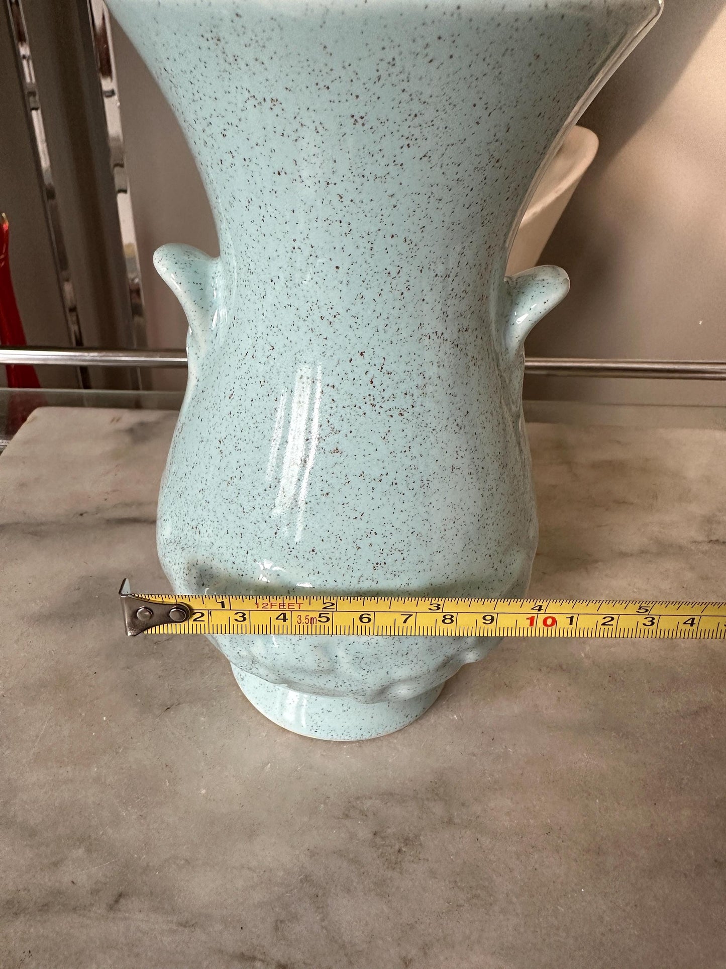 Vintage Brush McCoy Vase: Aqua Speckled Ceramic Vase, USA Pottery