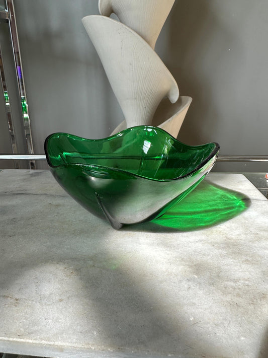 Anchor Hocking Glass Forest Green SWEDISH MODERN 6-1/2" Square Bowl