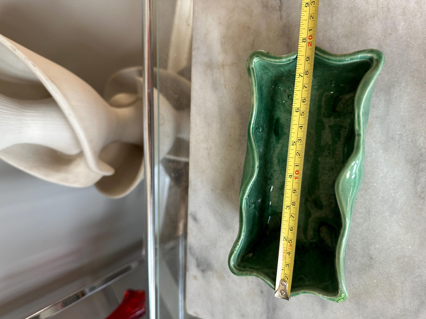 McCoy Green Rectangular Pottery Planter Signed Made in USA, 7 3/4x4x2 3/4 inch