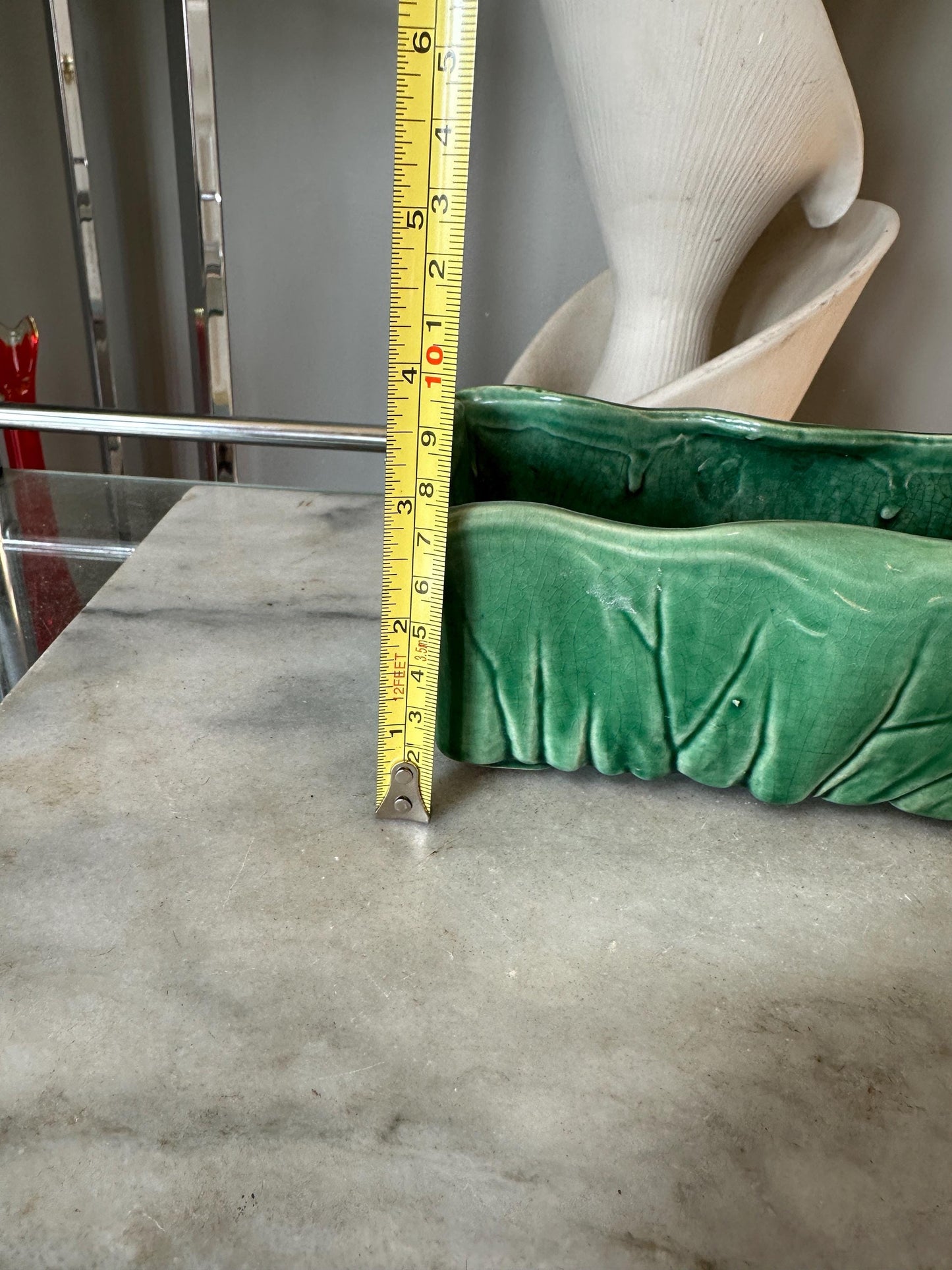 McCoy Green Rectangular Pottery Planter Signed Made in USA, 7 3/4x4x2 3/4 inch