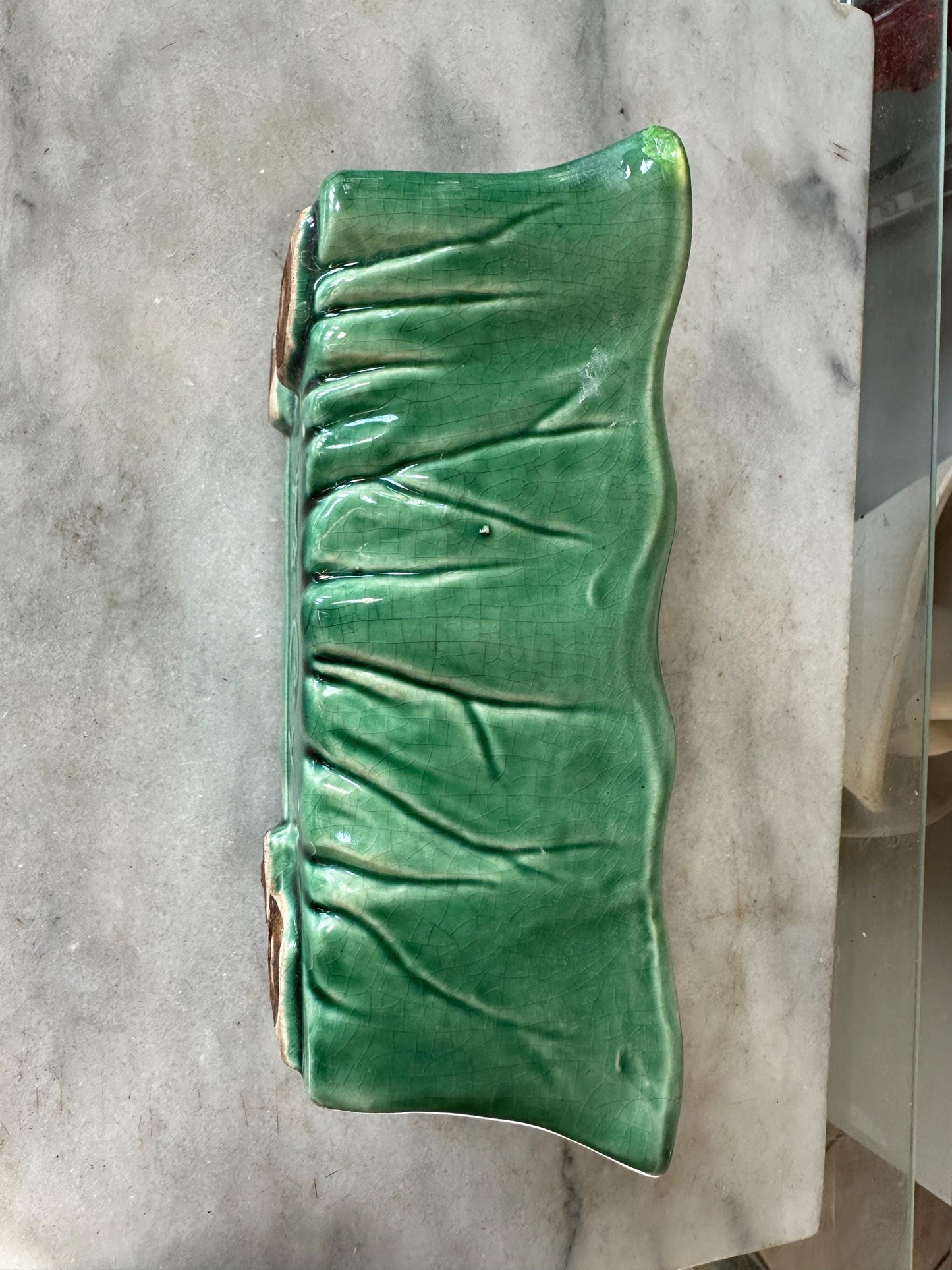 McCoy Green Rectangular Pottery Planter Signed Made in USA, 7 3/4x4x2 3/4 inch