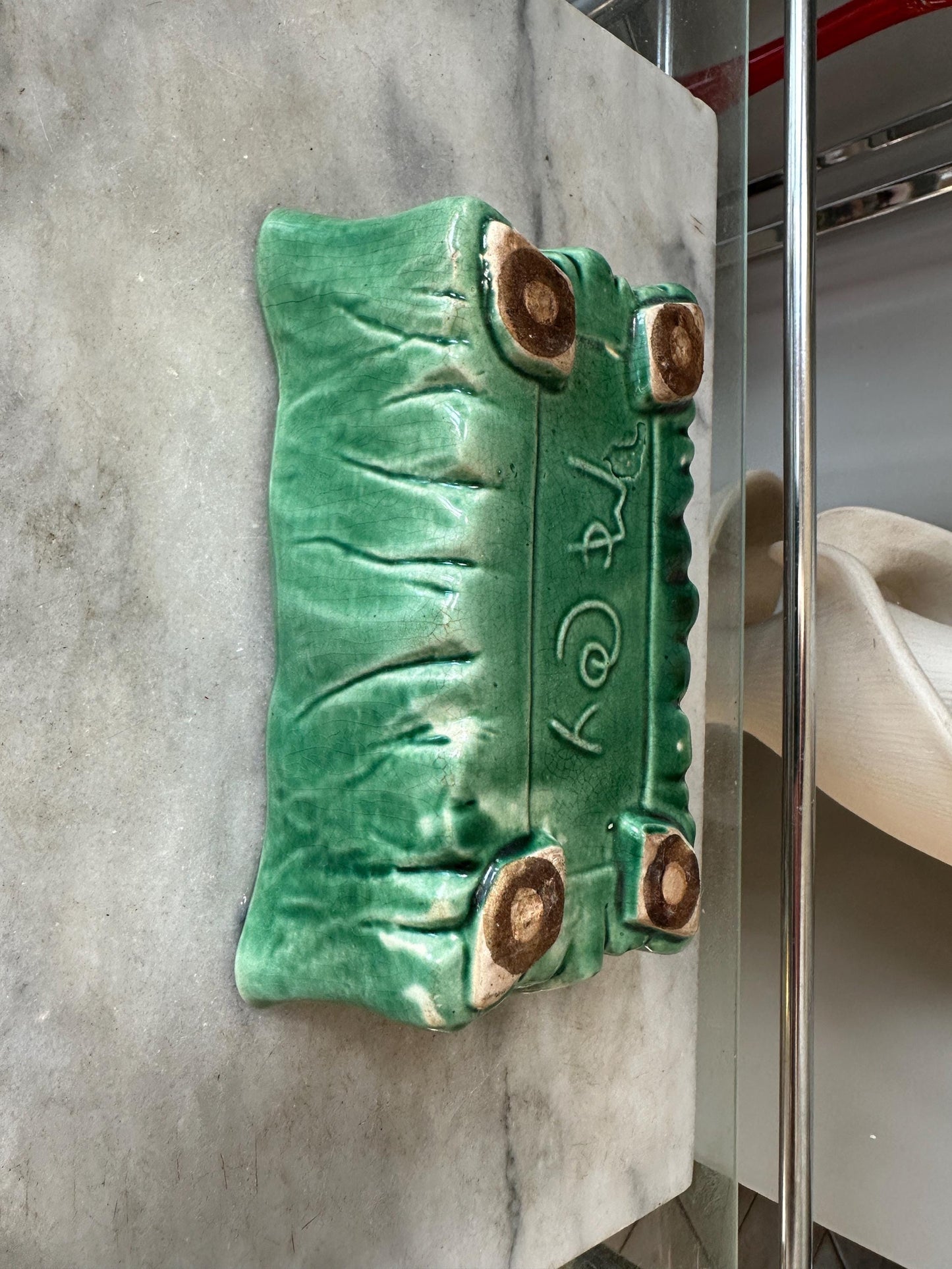 McCoy Green Rectangular Pottery Planter Signed Made in USA, 7 3/4x4x2 3/4 inch