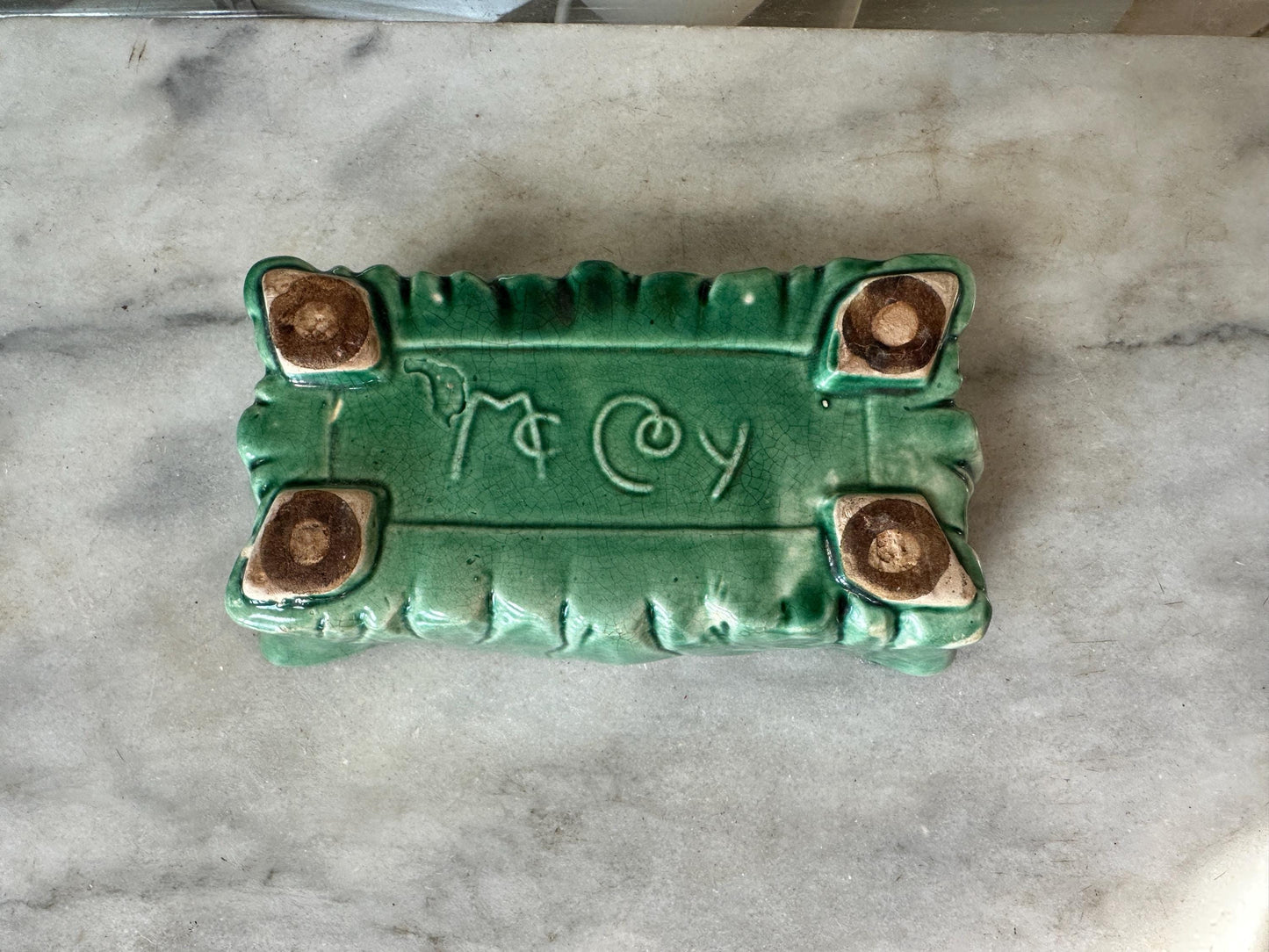 McCoy Green Rectangular Pottery Planter Signed Made in USA, 7 3/4x4x2 3/4 inch