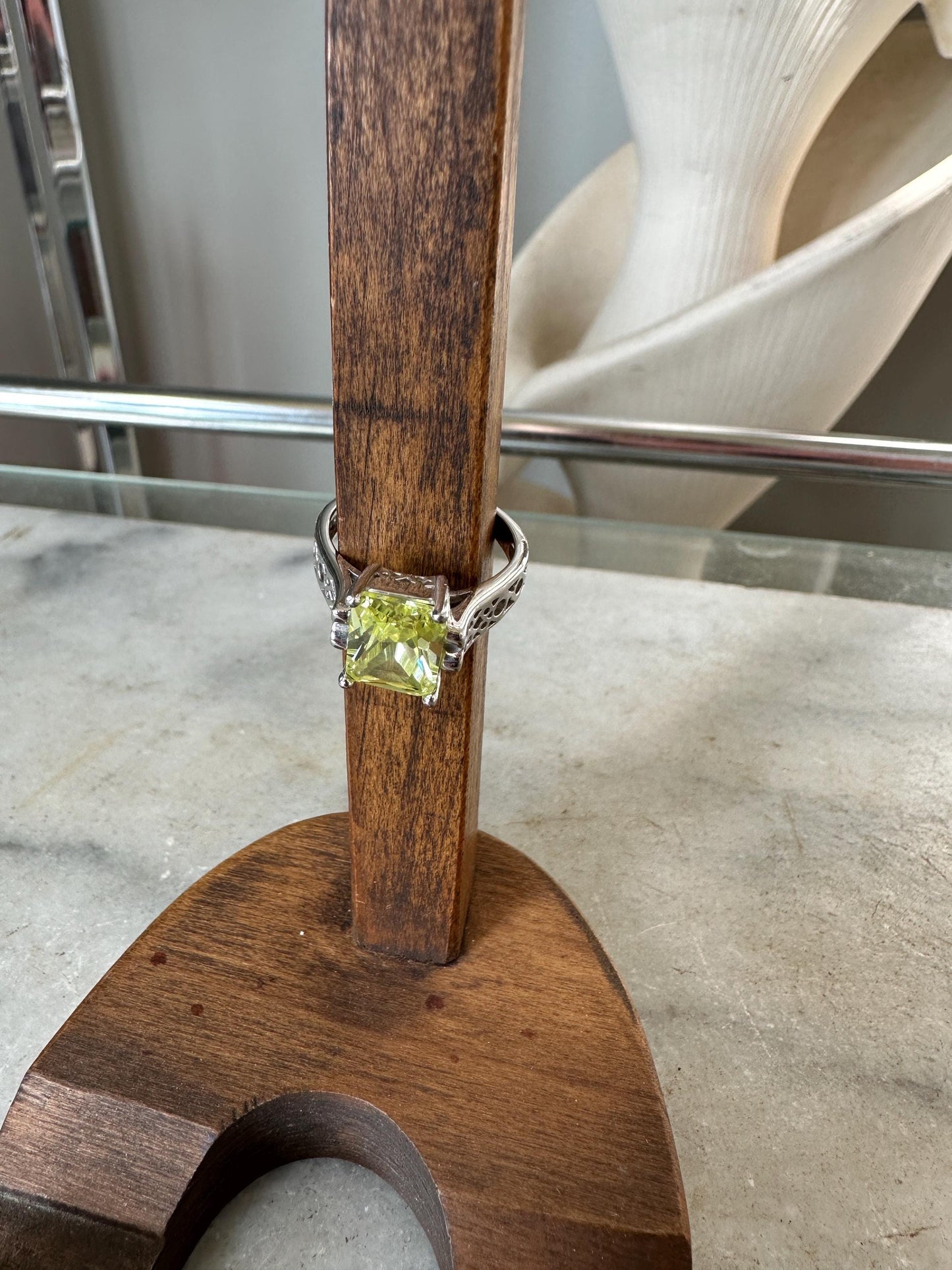 Lia Sophia Statement Ring Set: Green Glass, Pearl, Crystal - Size 6 & 7