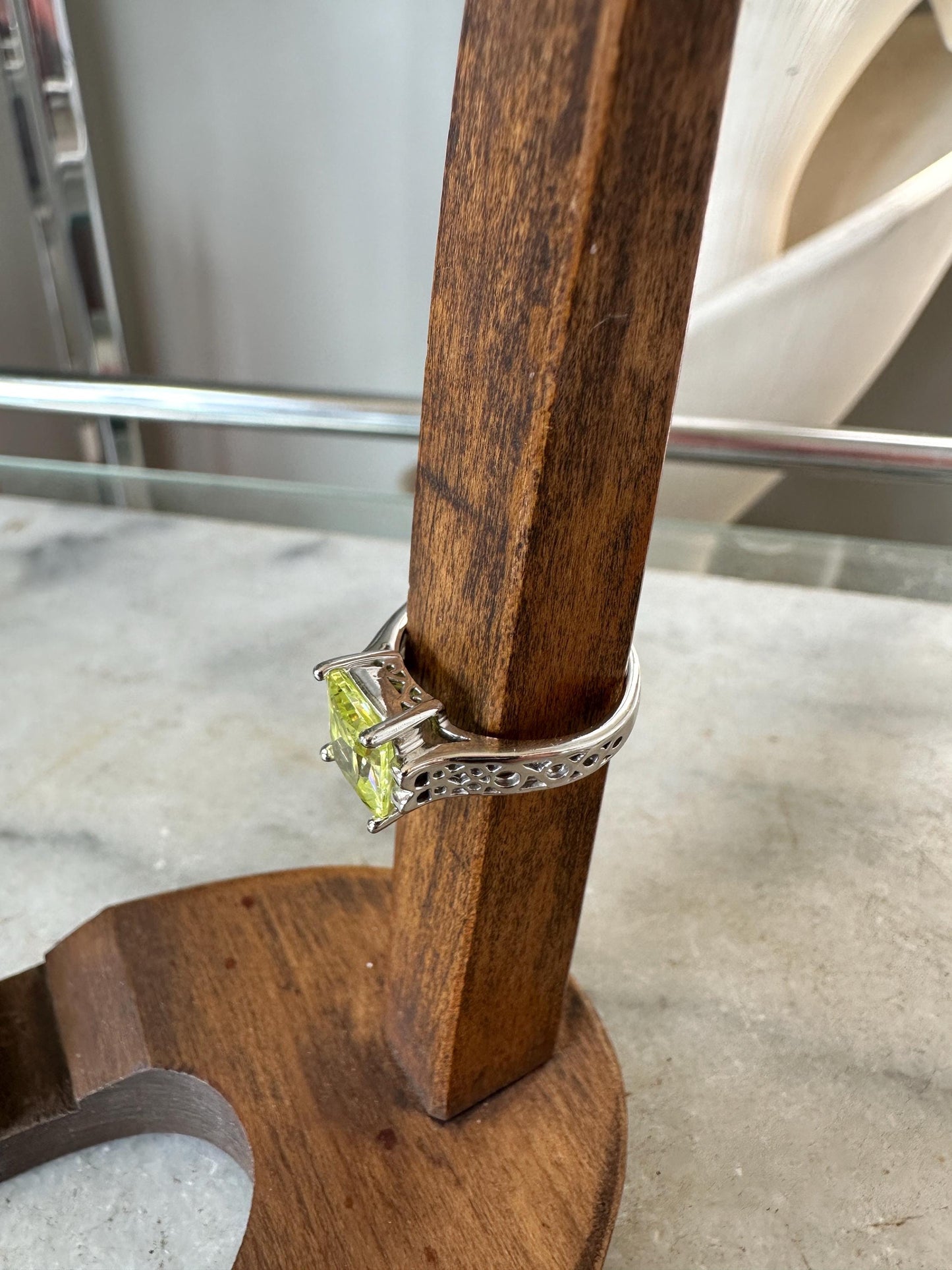 Lia Sophia Statement Ring Set: Green Glass, Pearl, Crystal - Size 6 & 7
