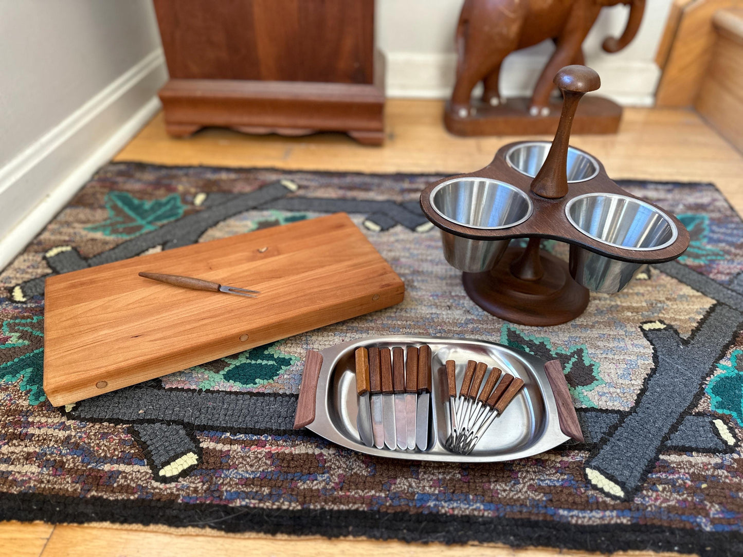 MCM Charcuterie Set: Margaret Studios Condiment Server, Cutting Board, Serving Forks