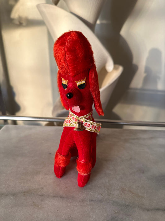 Vintage Sheree Plush Poodle: Red Velveteen Stuffed Toy, Made in Japan