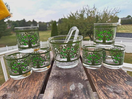Vintage Colony Glass Ice Bucket Set: MCM Apple Tree Barware
