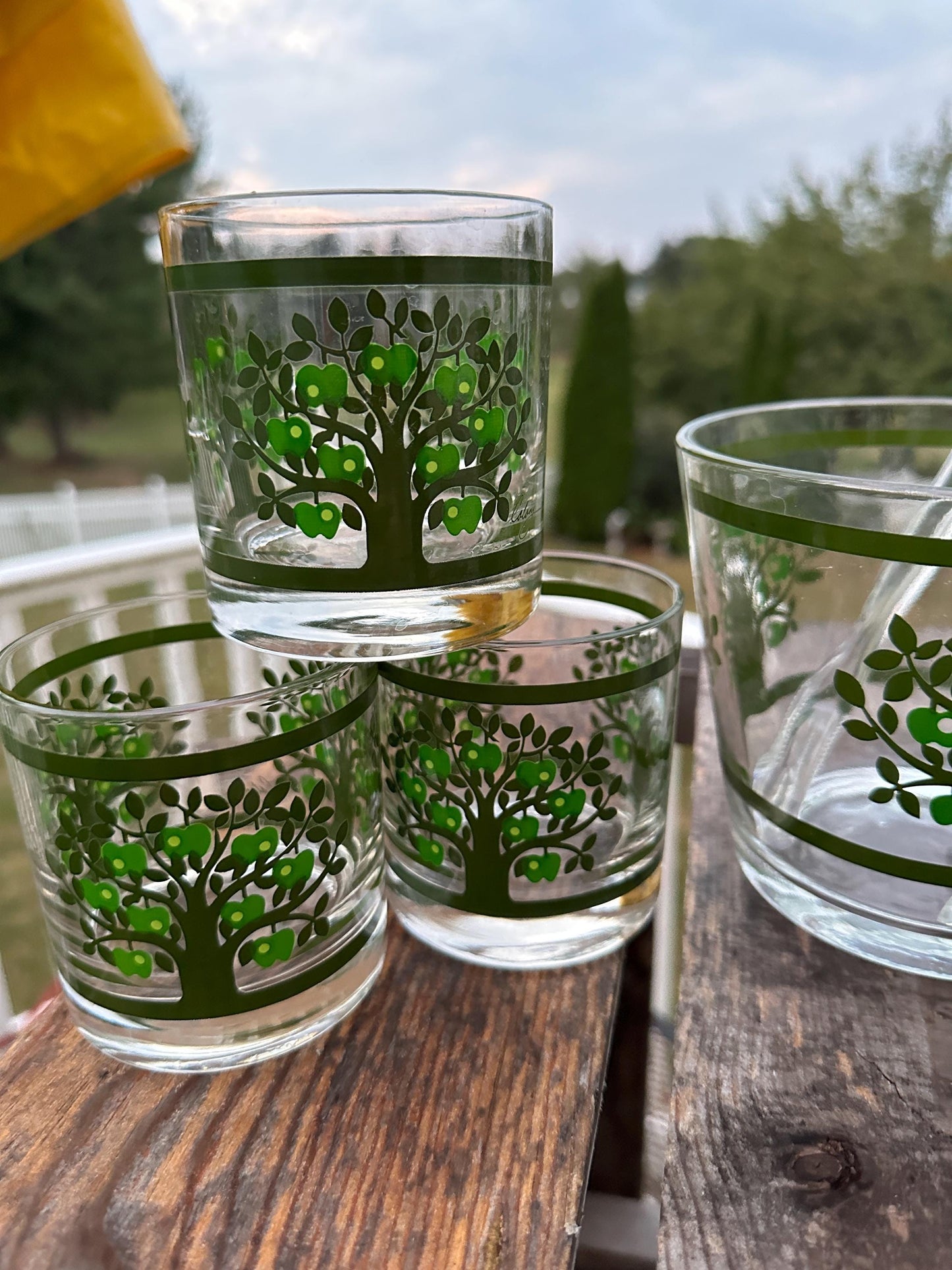 Vintage Colony Glass Ice Bucket Set: MCM Apple Tree Barware