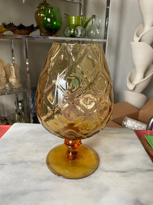 Vintage Amber Glass Brandy Snifter: Quilted MCM Decor (11 inch)