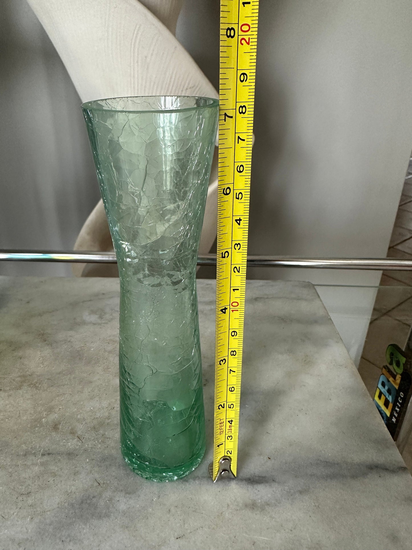 Vintage MCM Crackle Art Glass Vases: Hand Blown Jamestown VA Set