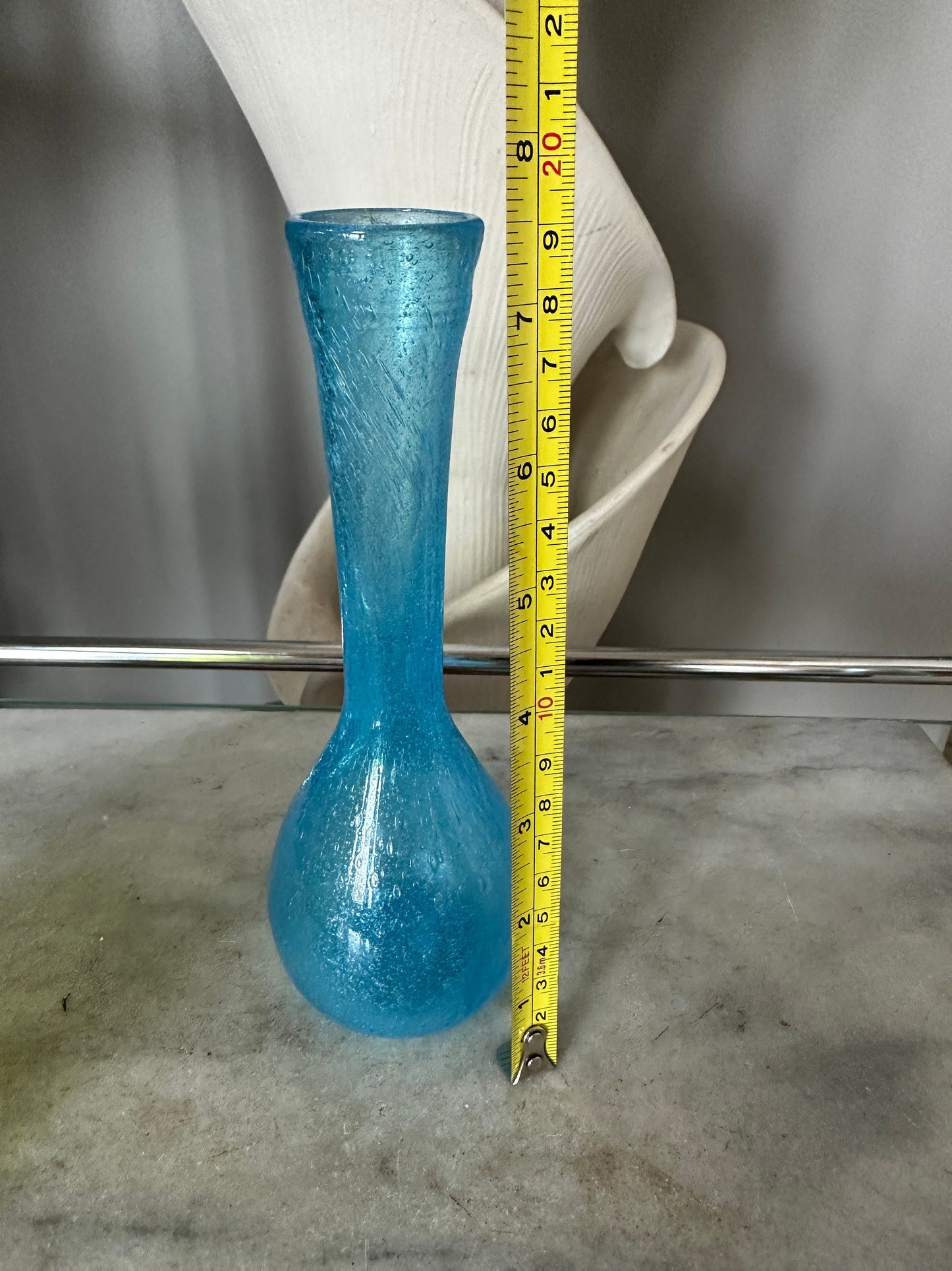 Vintage MCM Crackle Art Glass Vases: Hand Blown Jamestown VA Set