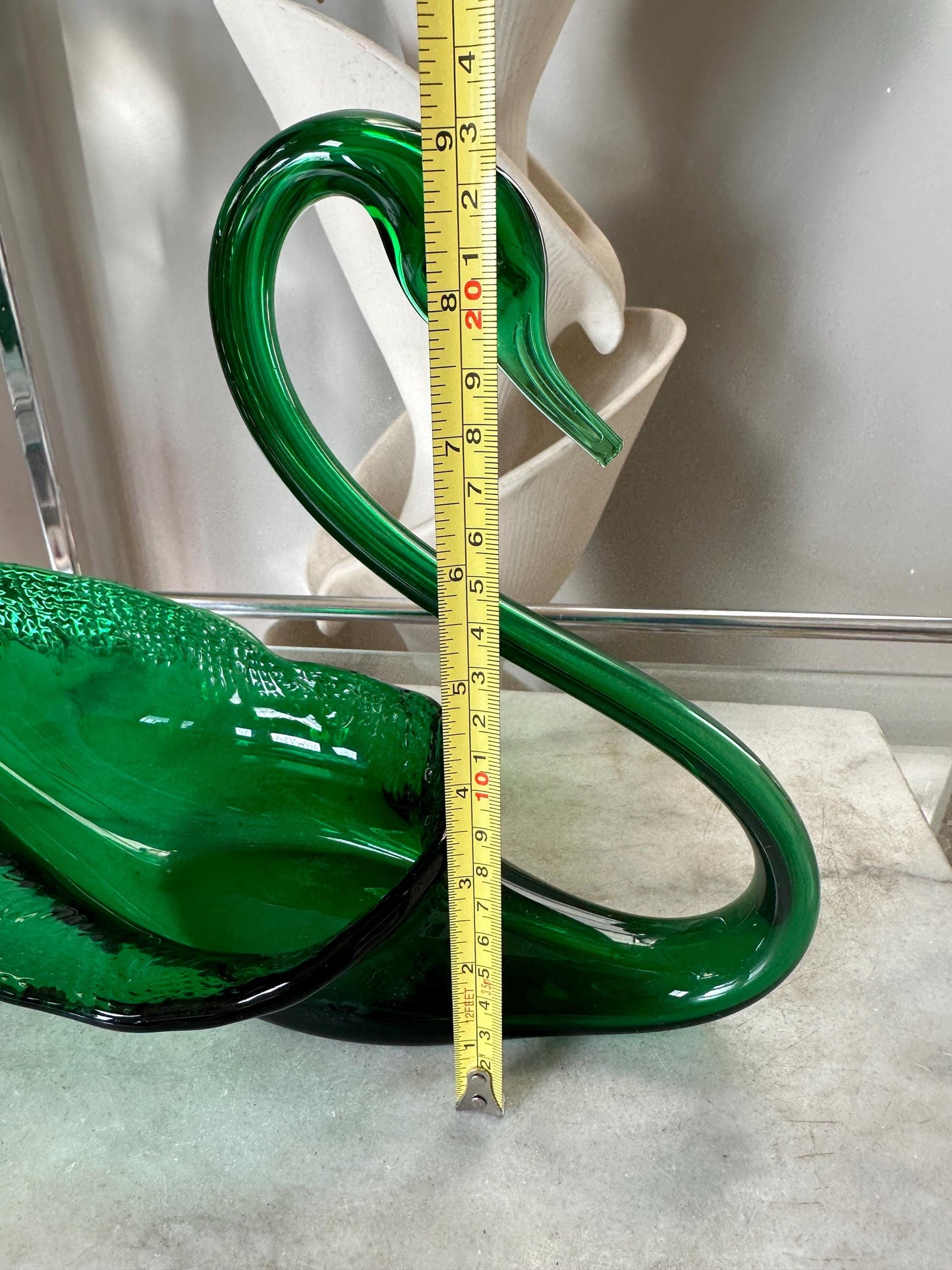 Mid-Century Viking Glass Swan Bowl: Emerald Green Art Glass Centerpiece