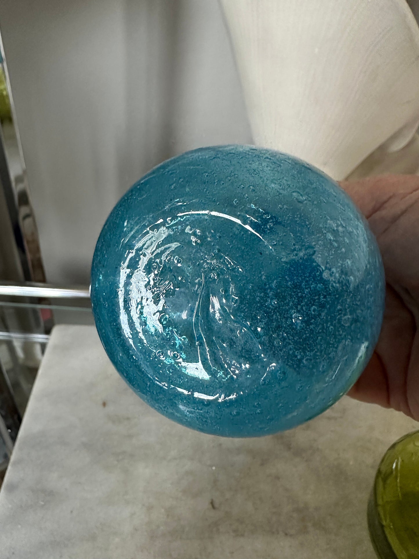 Vintage MCM Crackle Art Glass Vases: Hand Blown Jamestown VA Set