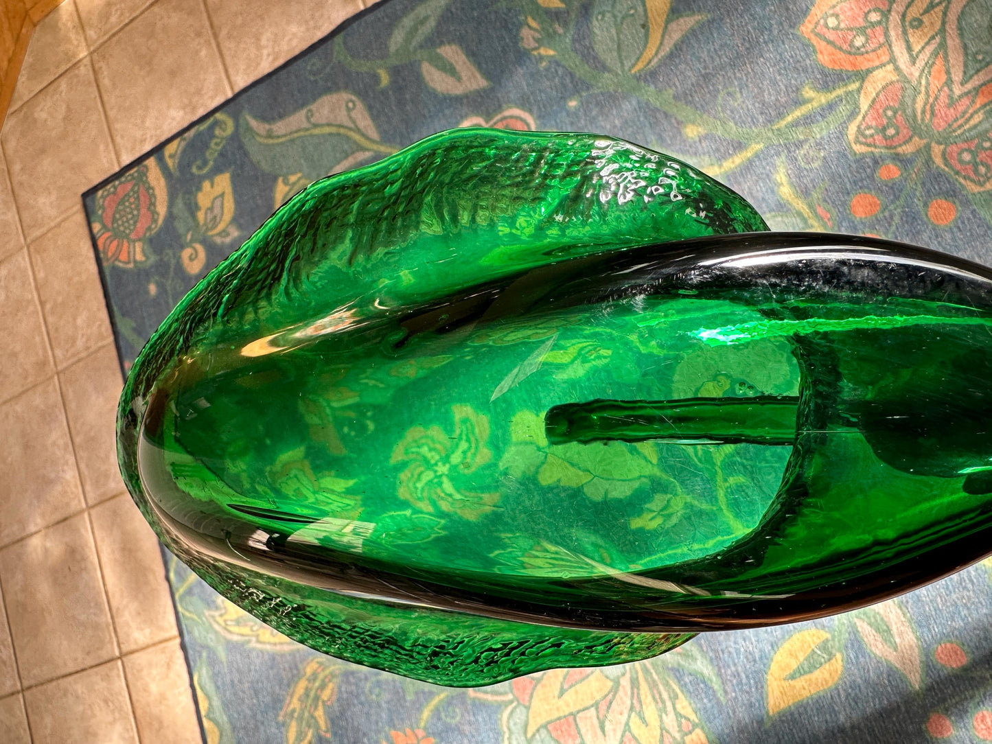Mid-Century Viking Glass Swan Bowl: Emerald Green Art Glass Centerpiece