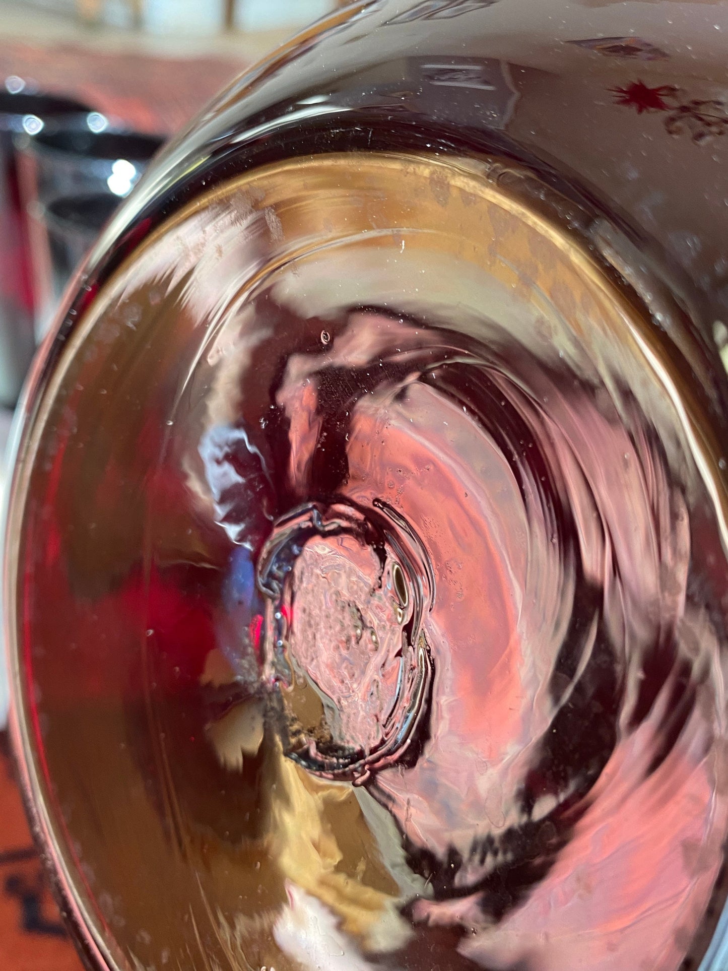 MCM hand Blown Red Glass Pitcher Set and 6 Hand Blown Red Glass Tumblers