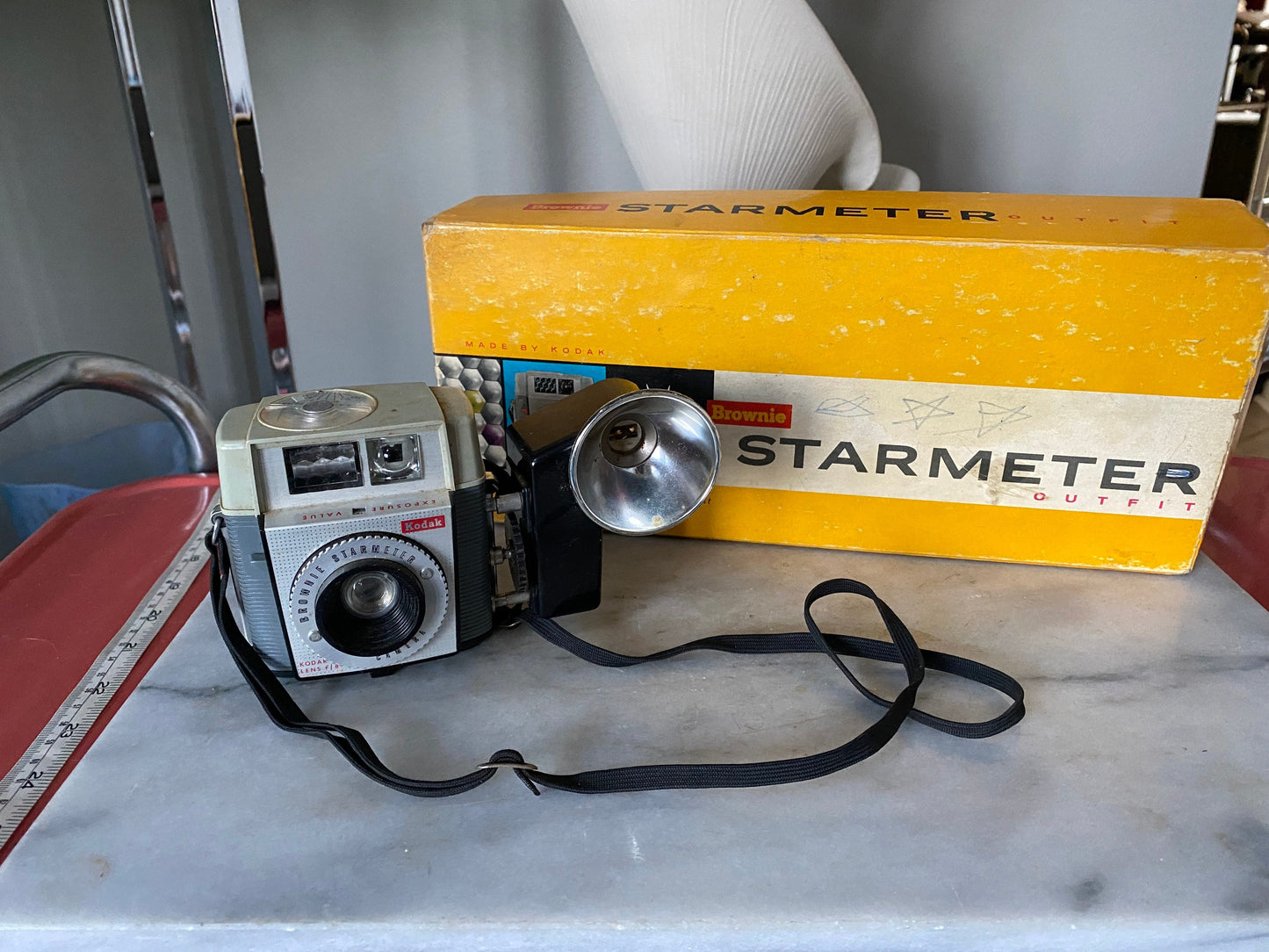 Vintage 1960s Kodak Brownie Starmeter 127 Film Camera with Flash and Original Box