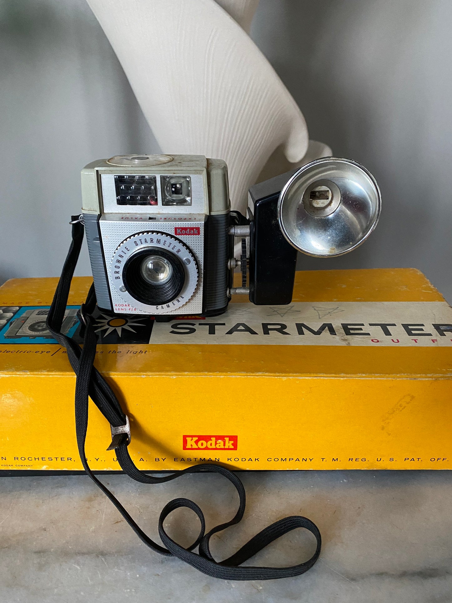Vintage 1960s Kodak Brownie Starmeter 127 Film Camera with Flash and Original Box