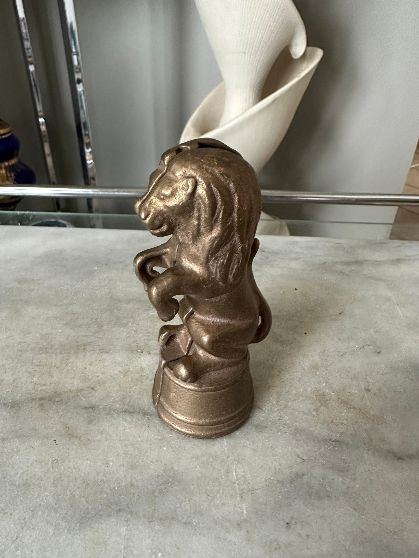 Antique Cast Iron Lion Bank | Circus Lion on Drum Bank ~ Gold Cast Iron Lion Bank