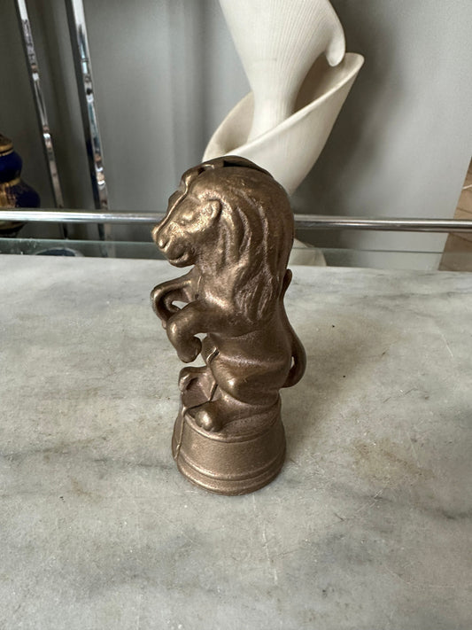 Antique Cast Iron Lion Bank | Circus Lion on Drum Bank ~ Gold Cast Iron Lion Bank