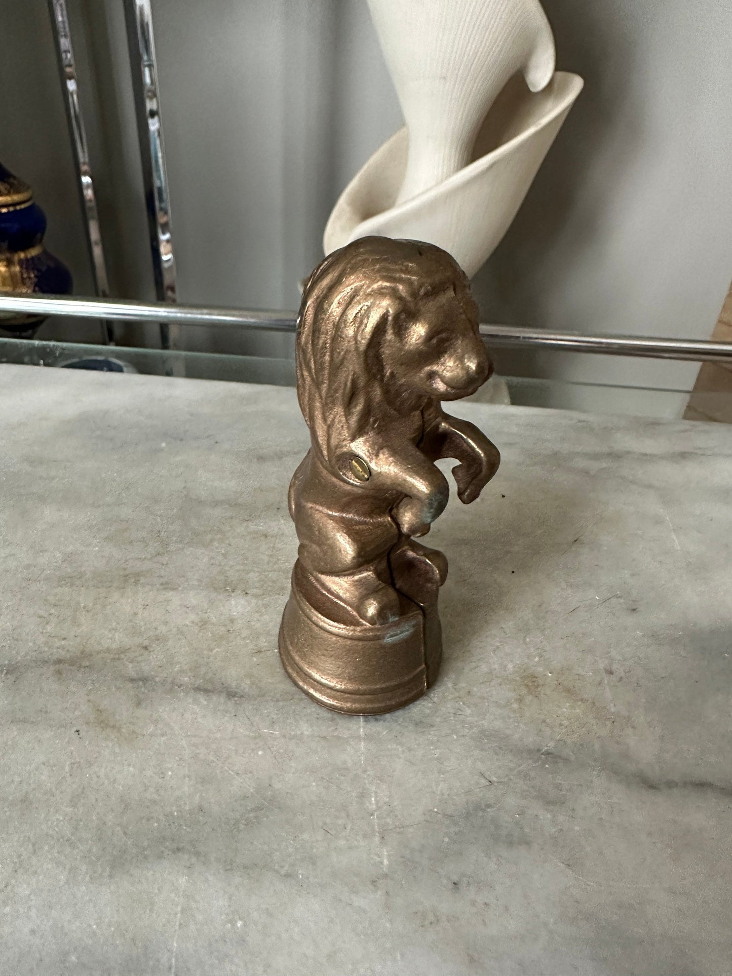Antique Cast Iron Lion Bank | Circus Lion on Drum Bank ~ Gold Cast Iron Lion Bank