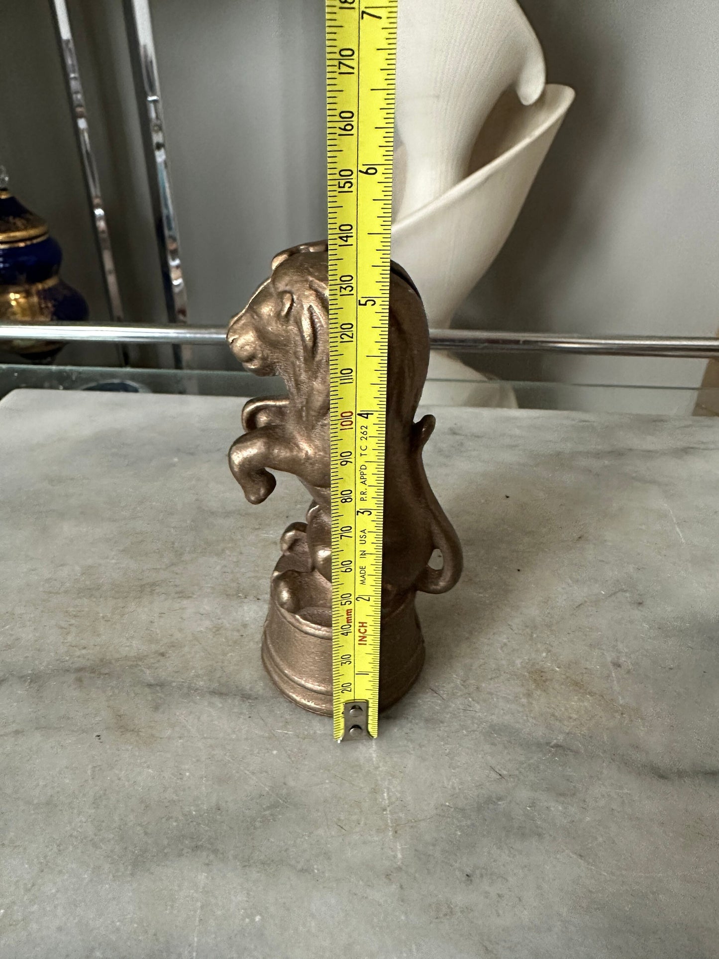 Antique Cast Iron Lion Bank | Circus Lion on Drum Bank ~ Gold Cast Iron Lion Bank