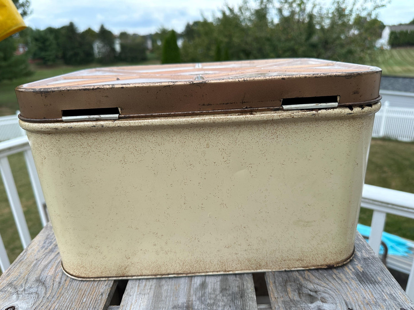 Vintage Metal Faux Copper Lid  Bread Storage Box | Coller Lots and Lans | Vintage Kitchen |  Container Made In USA