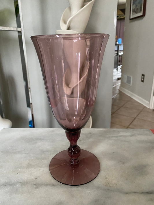 Vintage Glass Purple Amethyst Mid Century Pedestal Vase 9.25”