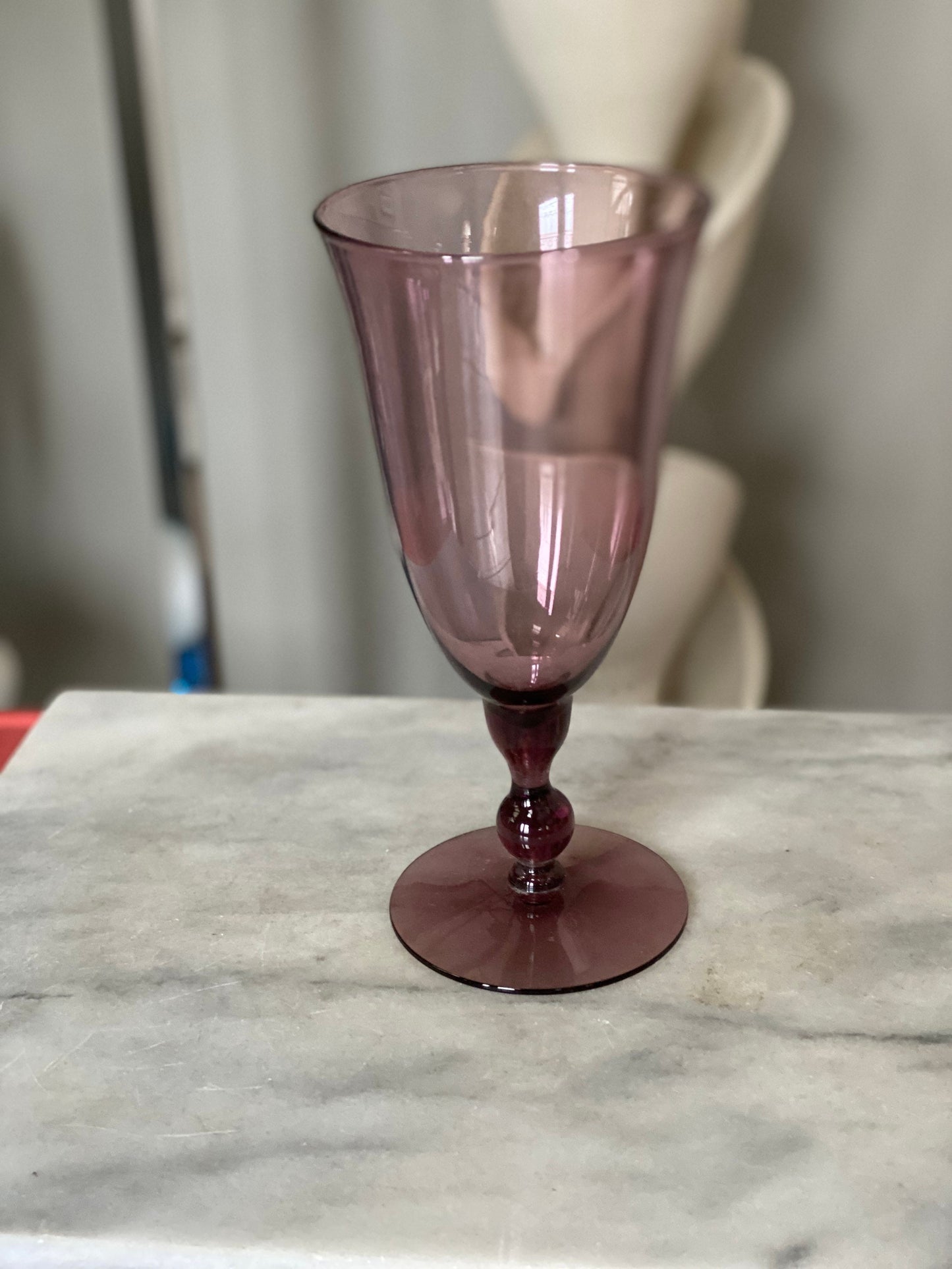 Vintage Glass Purple Amethyst Mid Century Pedestal Vase 9.25”