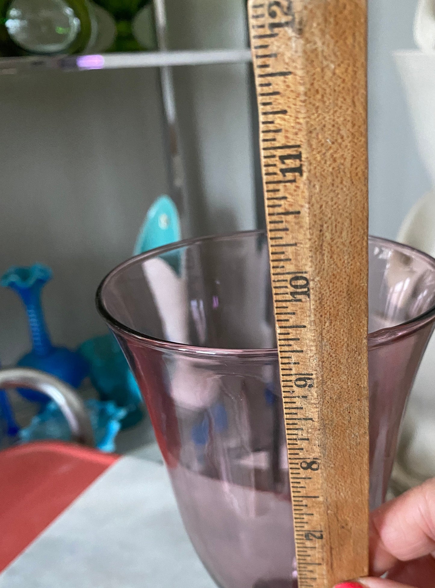 Vintage Glass Purple Amethyst Mid Century Pedestal Vase 9.25”