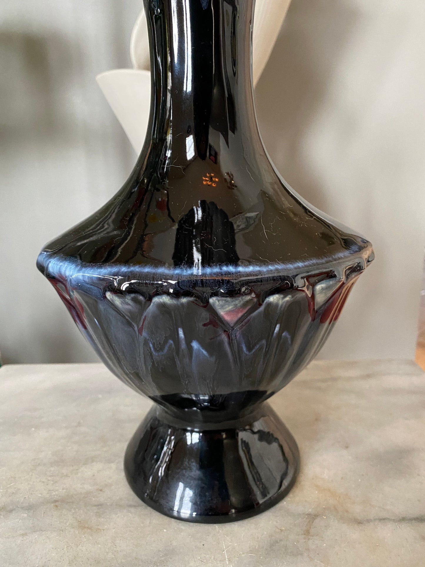 Vintage Mid Century Modern Black Drip Glaze Vase | USA Pottery (Haeger?) MCM Pedestal Vase