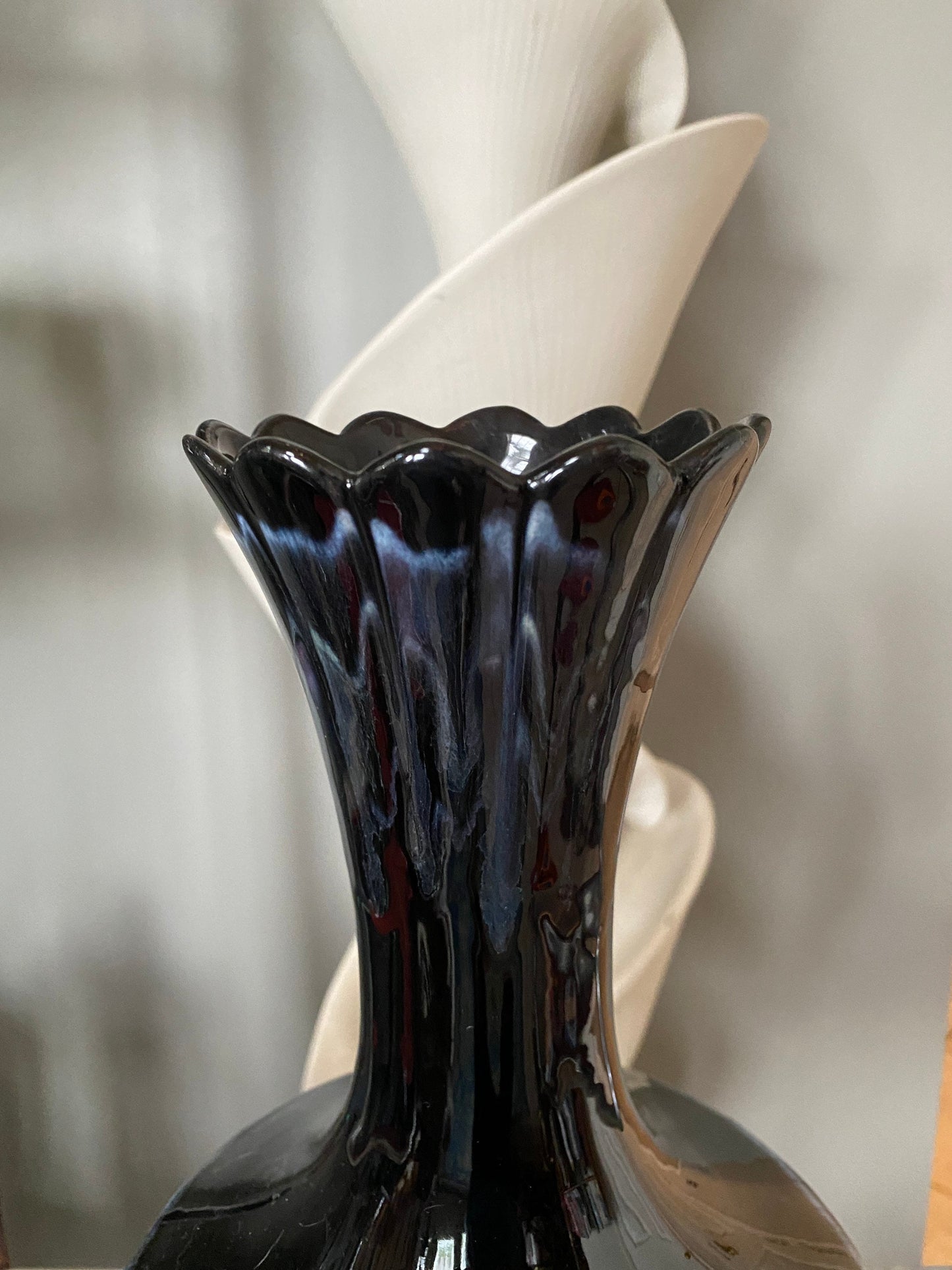 Vintage Mid Century Modern Black Drip Glaze Vase | USA Pottery (Haeger?) MCM Pedestal Vase