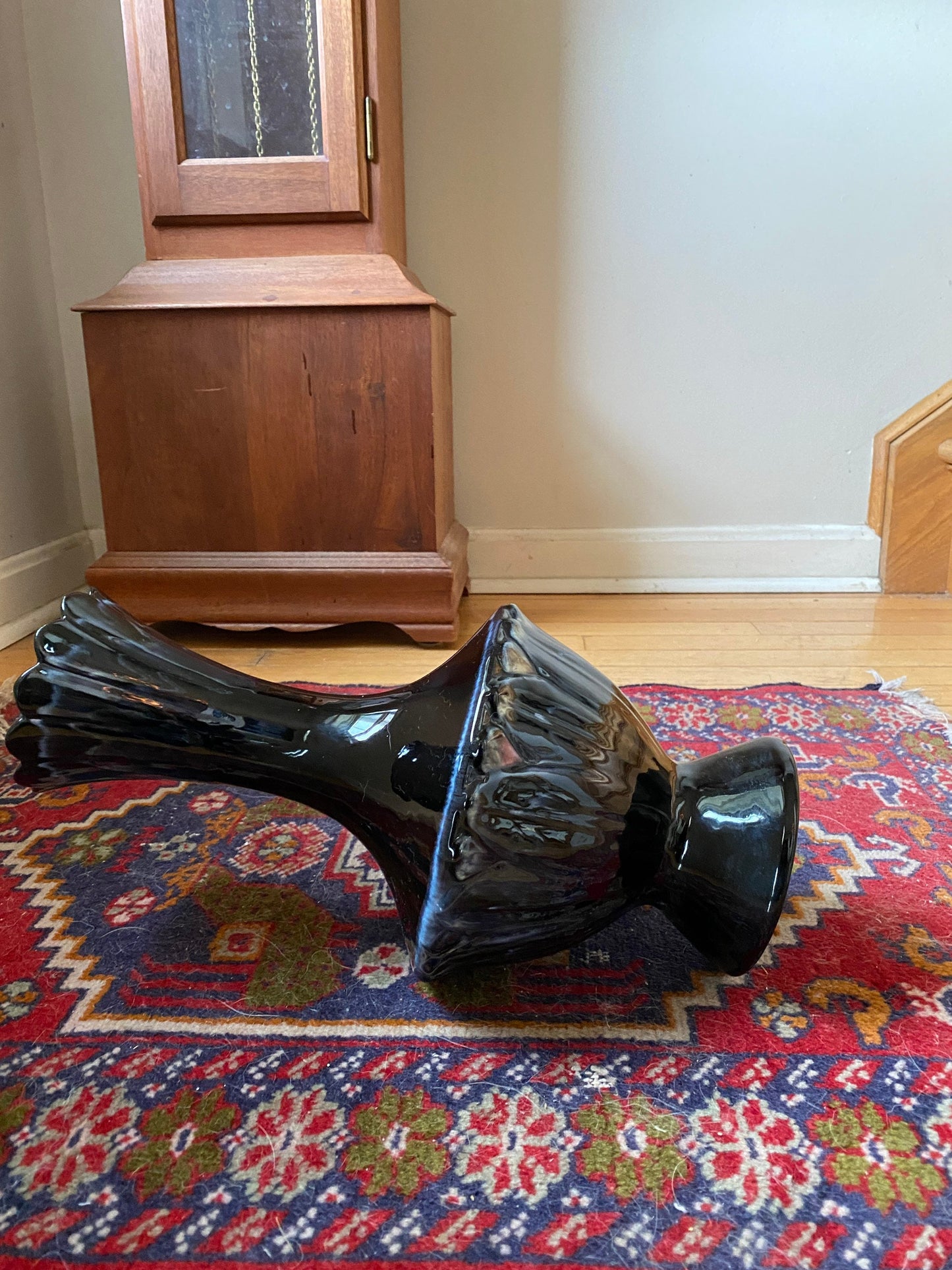Vintage Mid Century Modern Black Drip Glaze Vase | USA Pottery (Haeger?) MCM Pedestal Vase