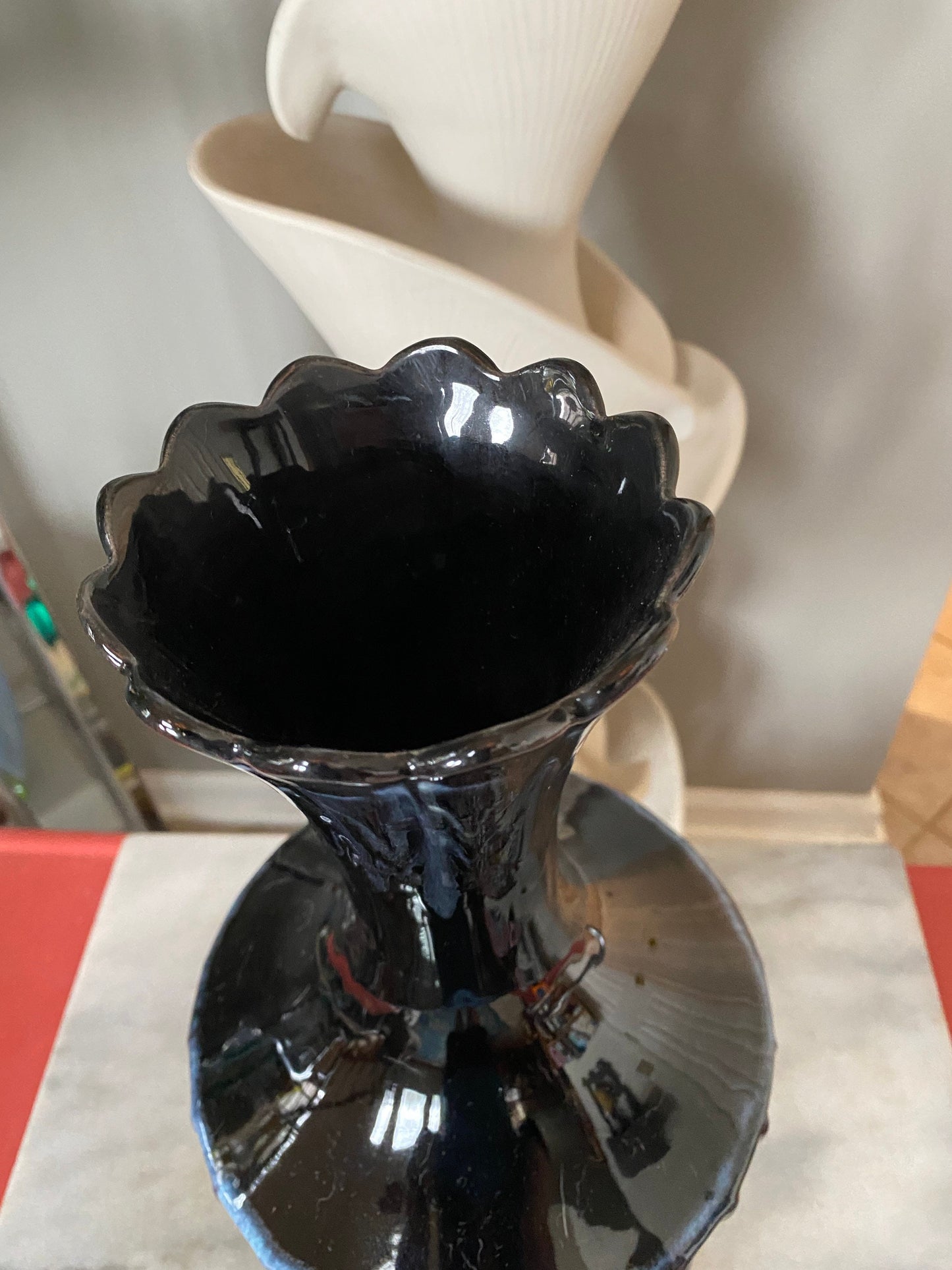 Vintage Mid Century Modern Black Drip Glaze Vase | USA Pottery (Haeger?) MCM Pedestal Vase