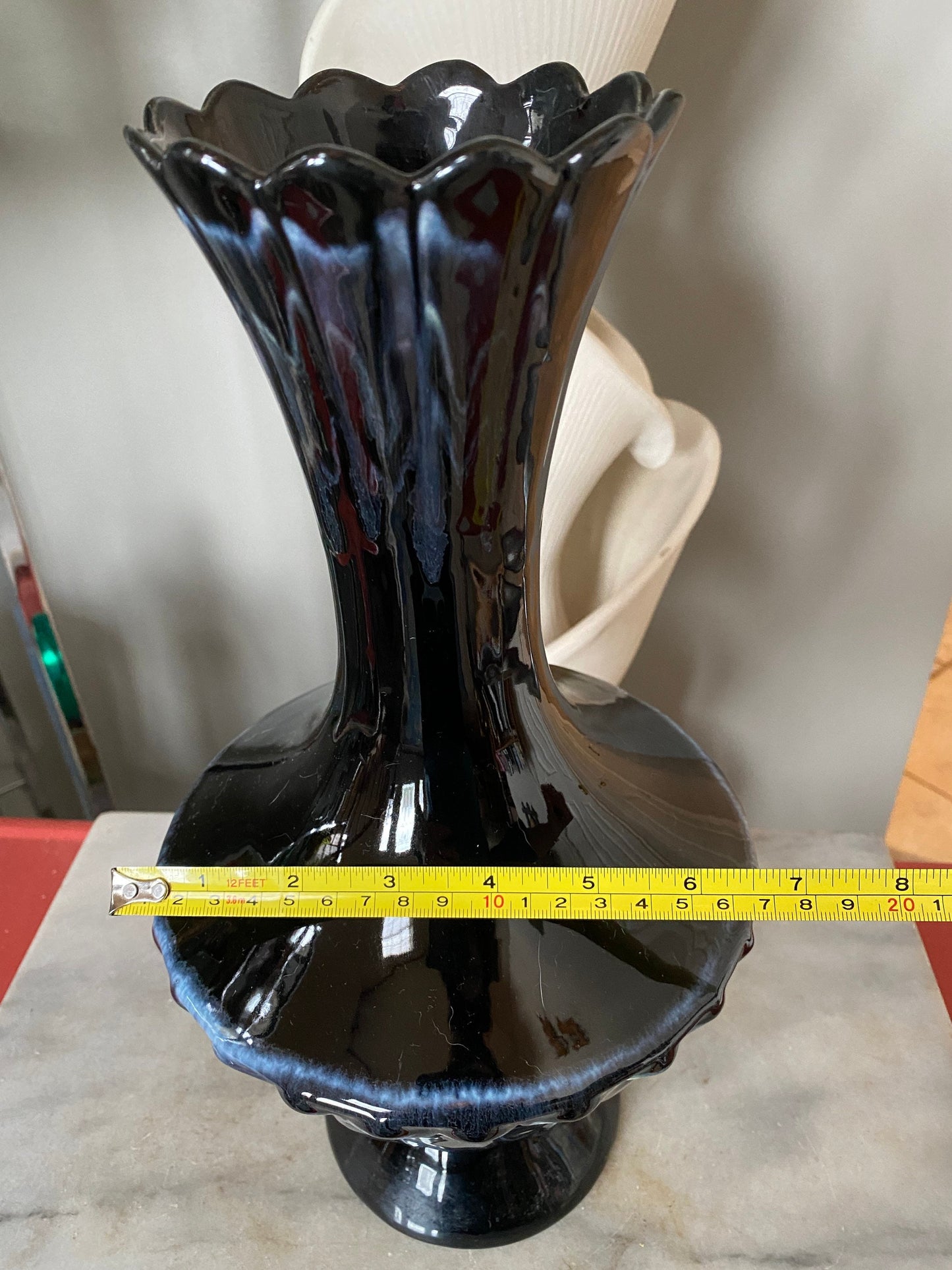 Vintage Mid Century Modern Black Drip Glaze Vase | USA Pottery (Haeger?) MCM Pedestal Vase