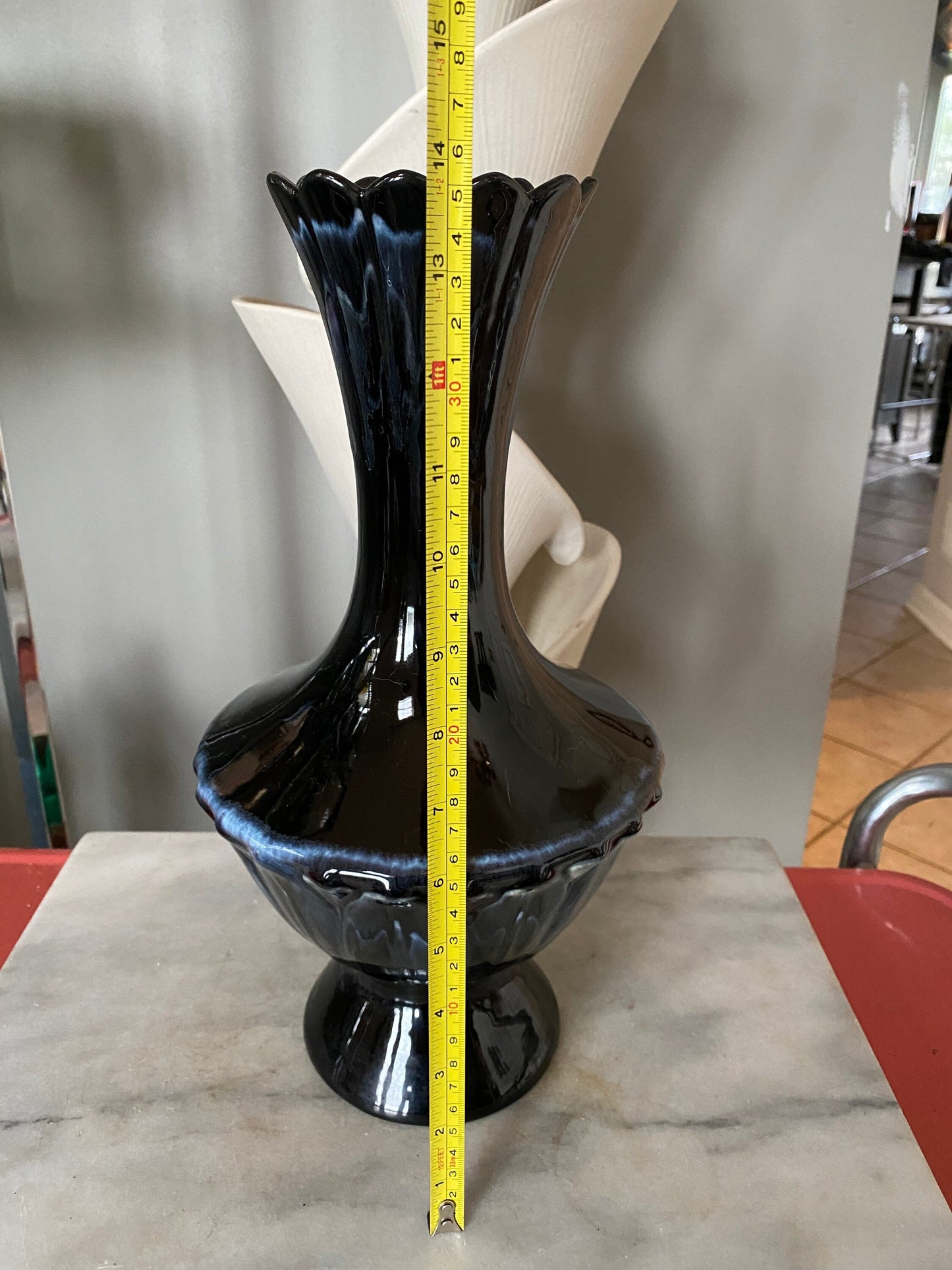 Vintage Mid Century Modern Black Drip Glaze Vase | USA Pottery (Haeger?) MCM Pedestal Vase