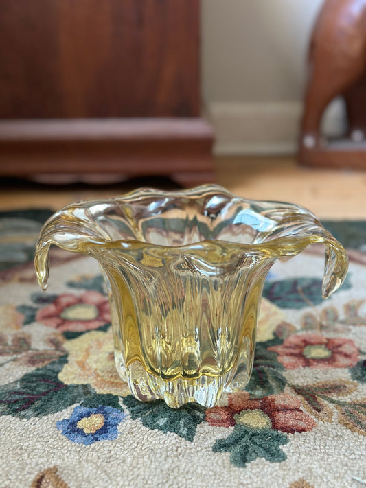 Vintage Amber Glass Bowl with Polished Pontil