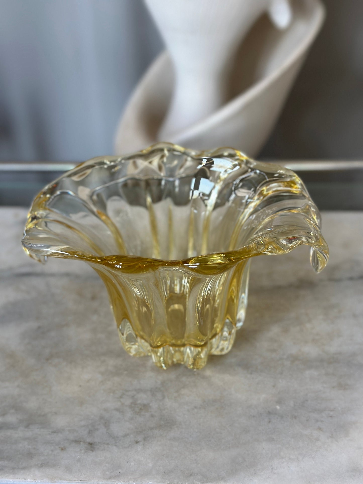 Vintage Amber Glass Bowl with Polished Pontil