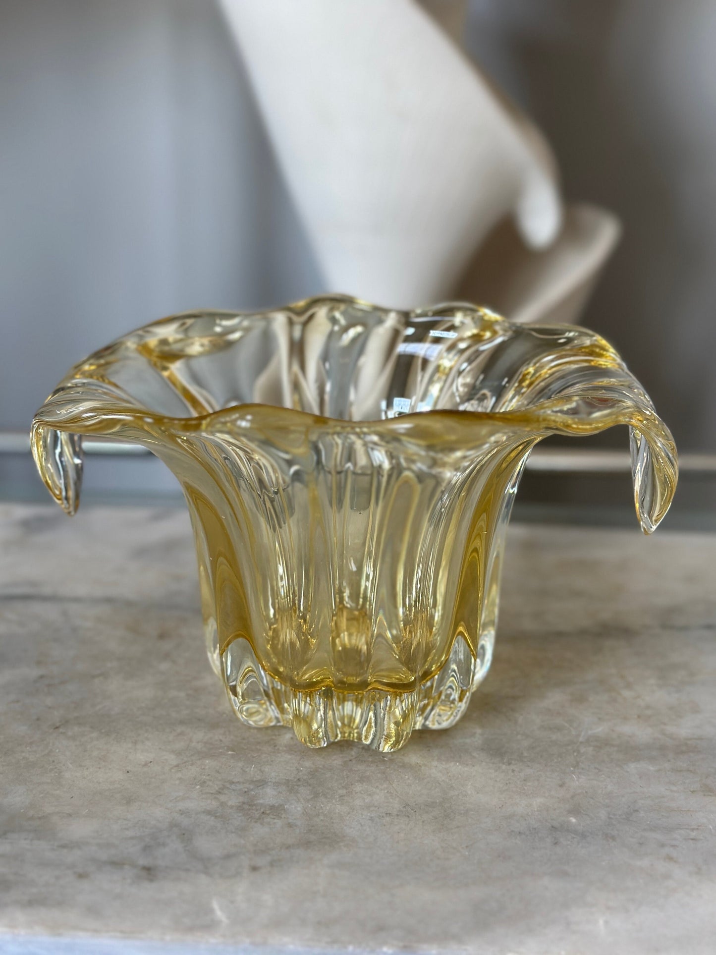 Vintage Amber Glass Bowl with Polished Pontil