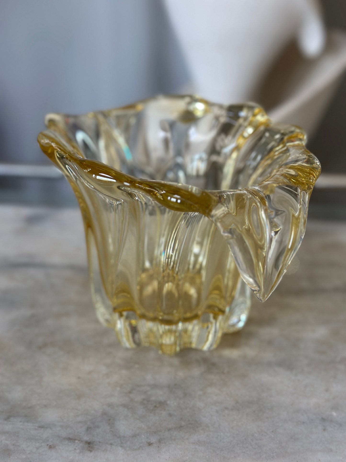 Vintage Amber Glass Bowl with Polished Pontil