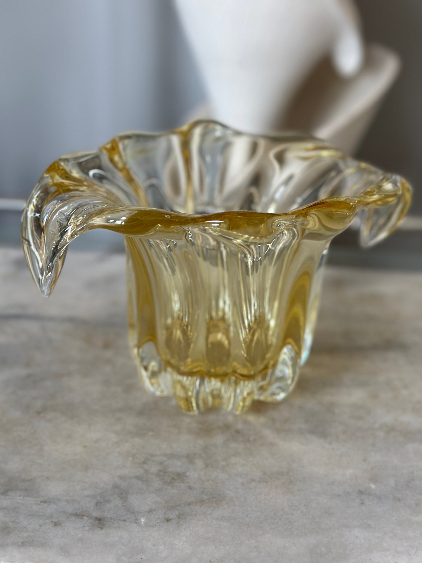 Vintage Amber Glass Bowl with Polished Pontil