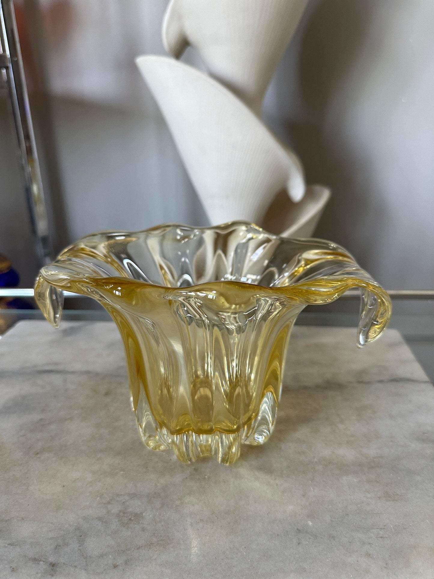 Vintage Amber Glass Bowl with Polished Pontil