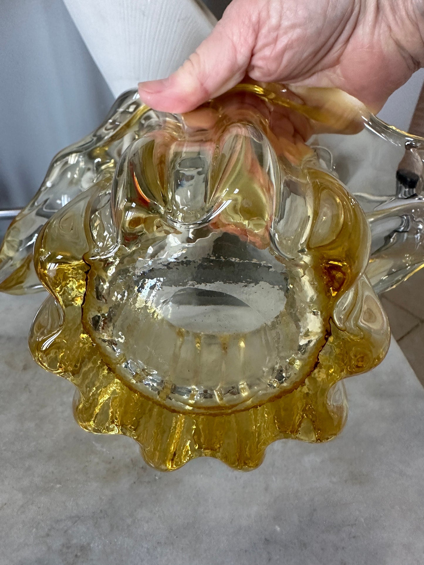 Vintage Amber Glass Bowl with Polished Pontil