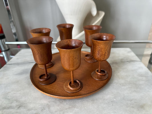 MCM Gatlinburg Wood Cordial Glasses with Captive Rings - Set of 6