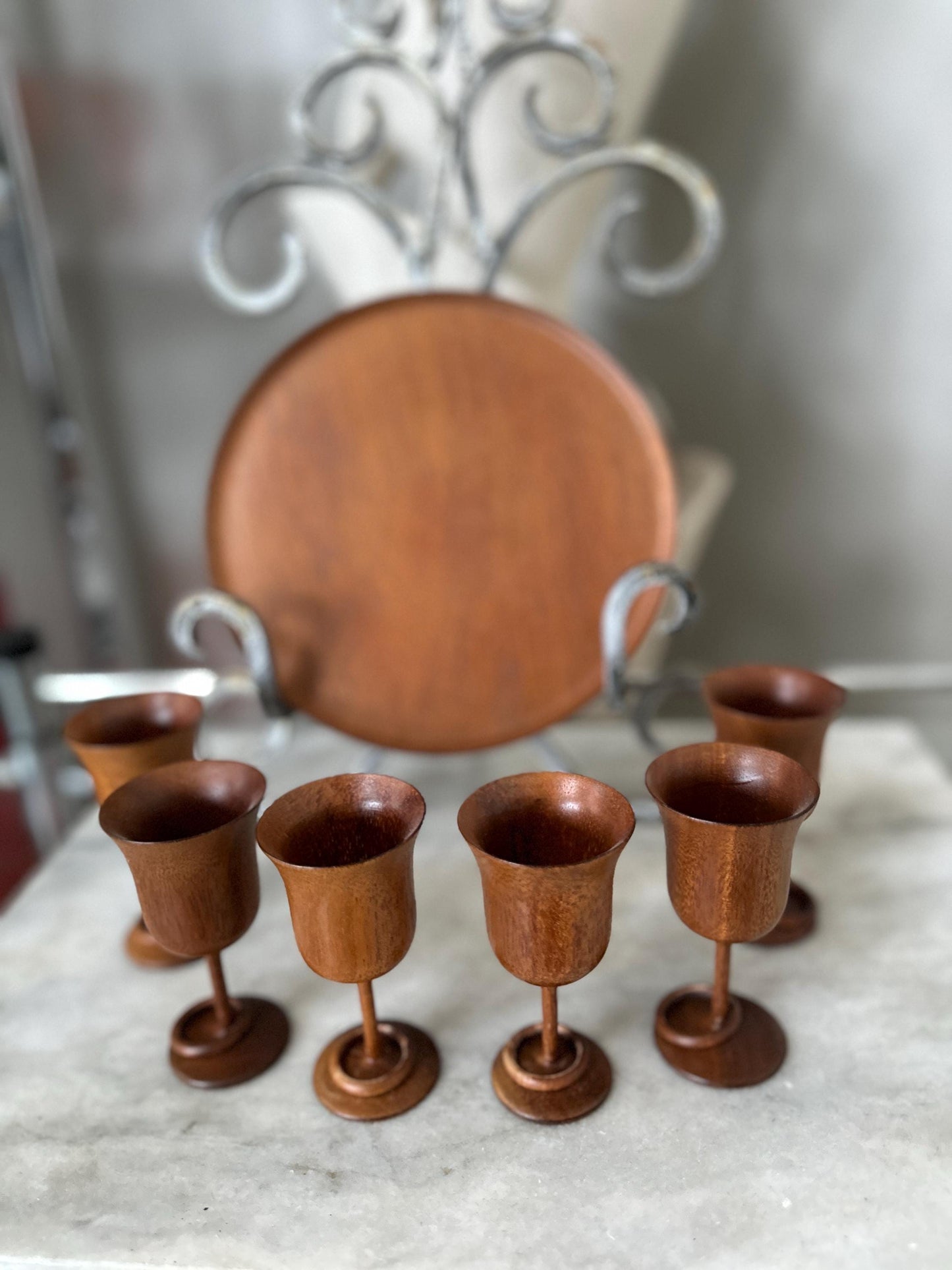 MCM Gatlinburg Wood Cordial Glasses with Captive Rings - Set of 6