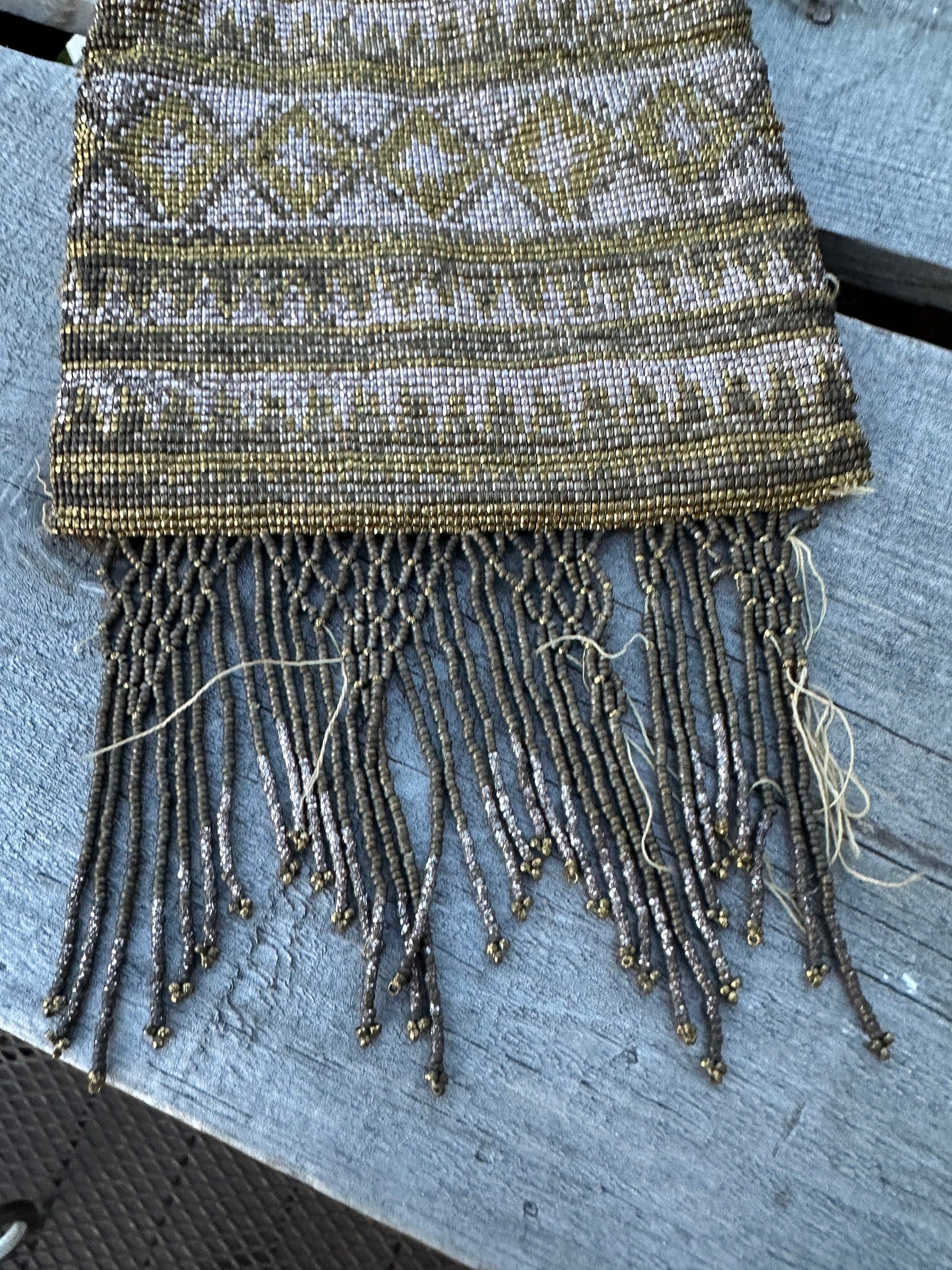 Antique Art Deco Beaded Evening Bag with Fringe - Made in France