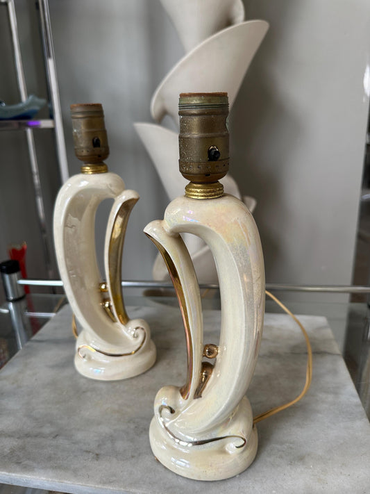 Vintage Art Deco Table Lamps: Cream & Gold Accent Lighting