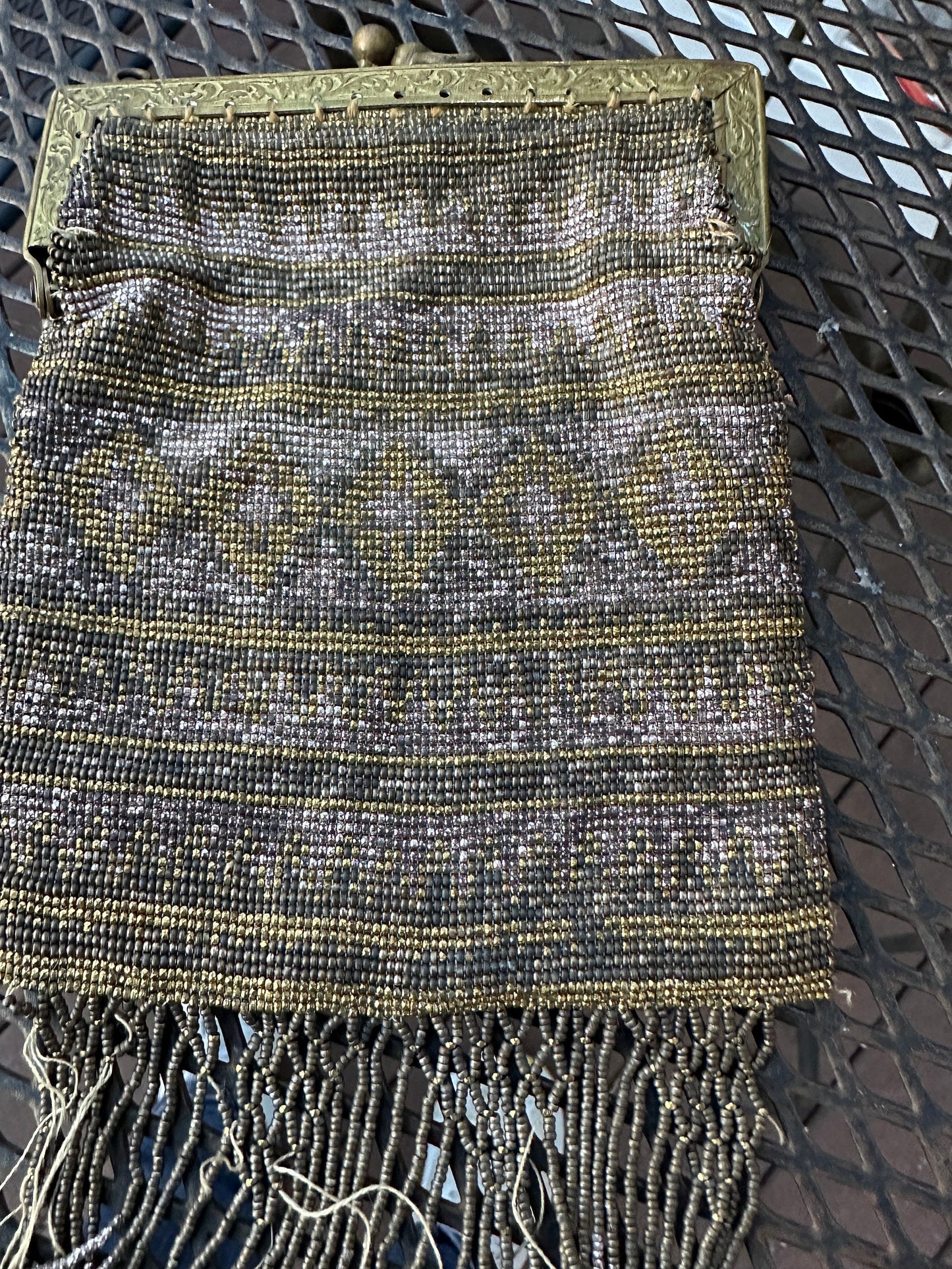 Antique Art Deco Beaded Evening Bag with Fringe - Made in France