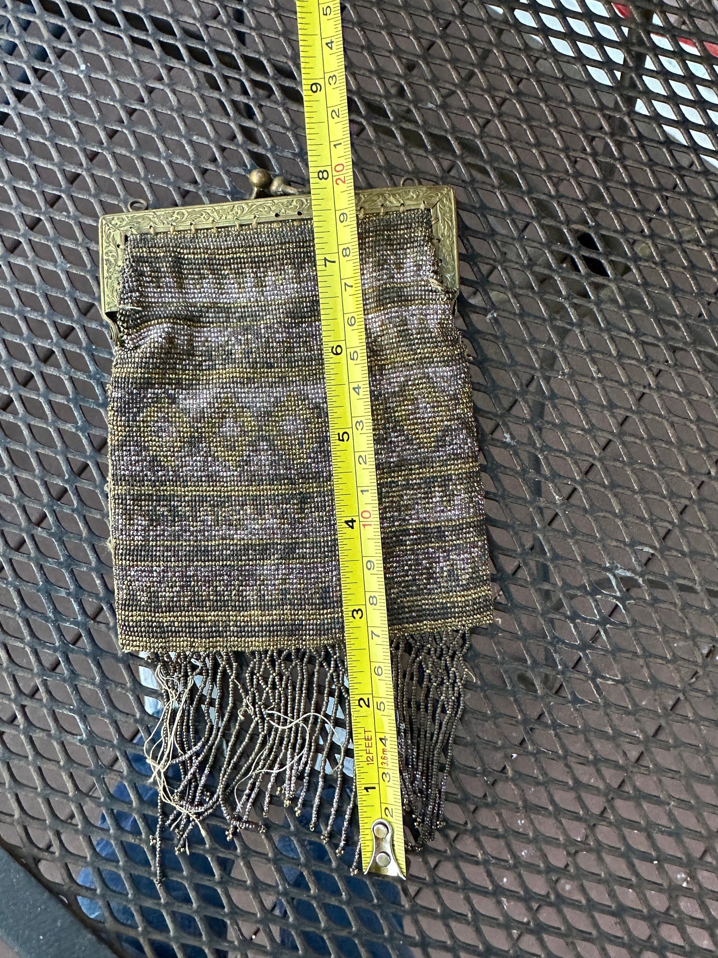 Antique Art Deco Beaded Evening Bag with Fringe - Made in France